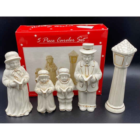 JC Penney Christmas 5pc Caroler Set Figurines Gold Accent NIB Holiday Decor - Picture 1 of 4